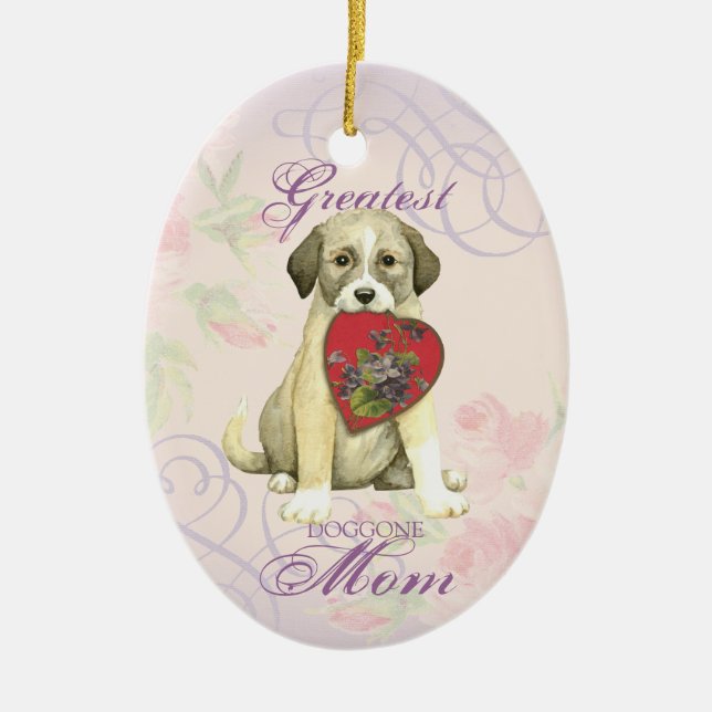 Ornamento de cerámica de madre de perro pastor ana (Frente)