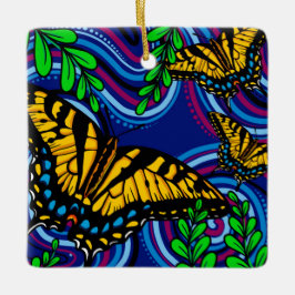 Ornamento de cerámica de mariposa amarilla