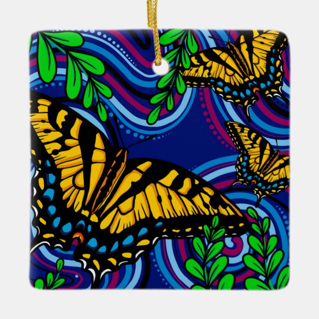 Ornamento de cerámica de mariposa amarilla (Anverso)
