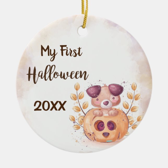 Ornamento de cerámica de mi primer feliz Halloween (Frente)