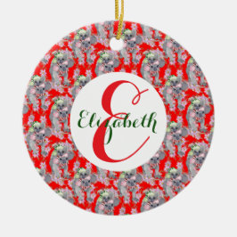 Ornamento de cerámica de Navidades rojos de la fam