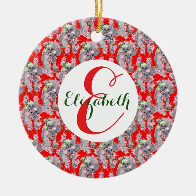 Ornamento de cerámica de Navidades rojos de la fam (Frente)