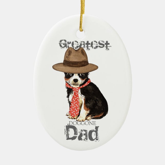 Ornamento de cerámica de papá de Chihuahua larga (Frente)