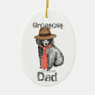 Ornamento de cerámica de Poodle Dad en miniatura