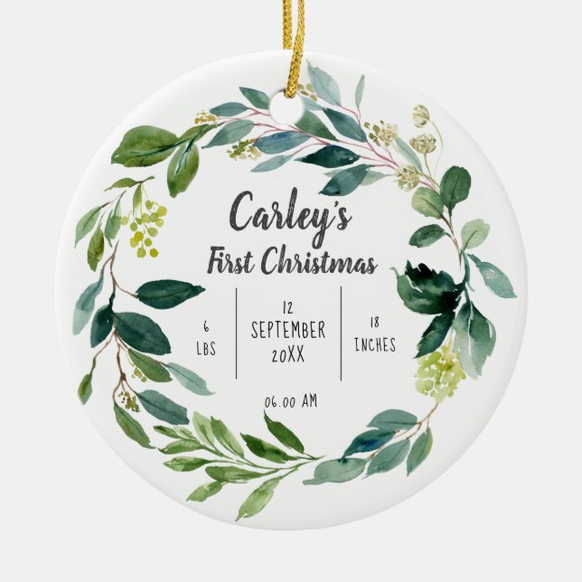 Ornamento de cerámica de primera Navidad personali (Frente)
