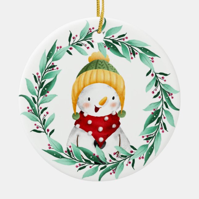 Ornamento de cerámica de Snowman (Frente)