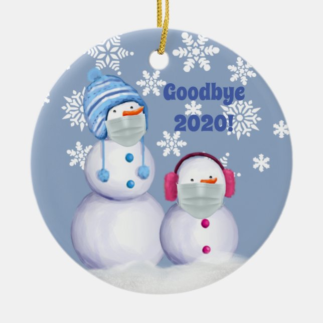 Ornamento de cerámica de Snowman 2020 (Frente)