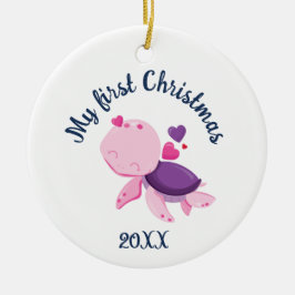 Ornamento de cerámica de tortuga navideña