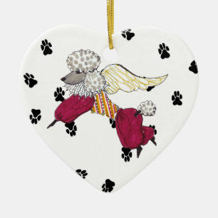 Ornamento de cerámica del corazón del caniche de