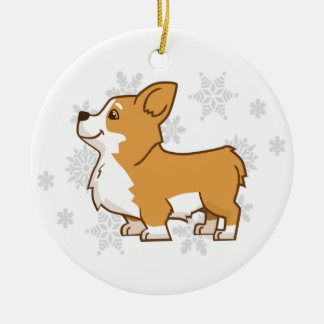 Ornamento de cerámica del Corgi del invierno