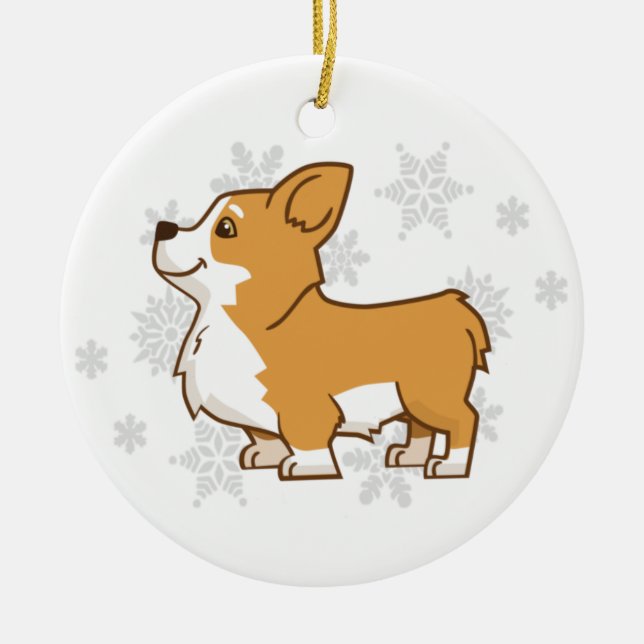 Ornamento de cerámica del Corgi del invierno (Frente)