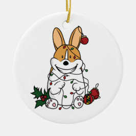 Ornamento de cerámica del Corgi del navidad