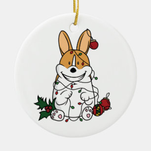 Ornamento de cerámica del Corgi del navidad