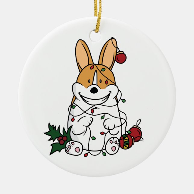 Ornamento de cerámica del Corgi del navidad (Frente)
