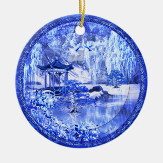 Ornamento de cerámica "del mundo azul del sauce",