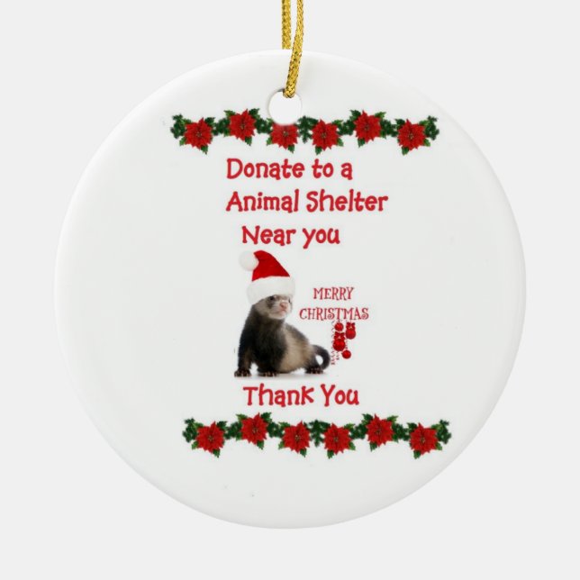 Ornamento de cerámica del navidad del hurón (Frente)