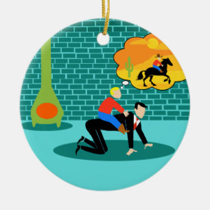 Ornamento de cerámica del pequeño vaquero retro