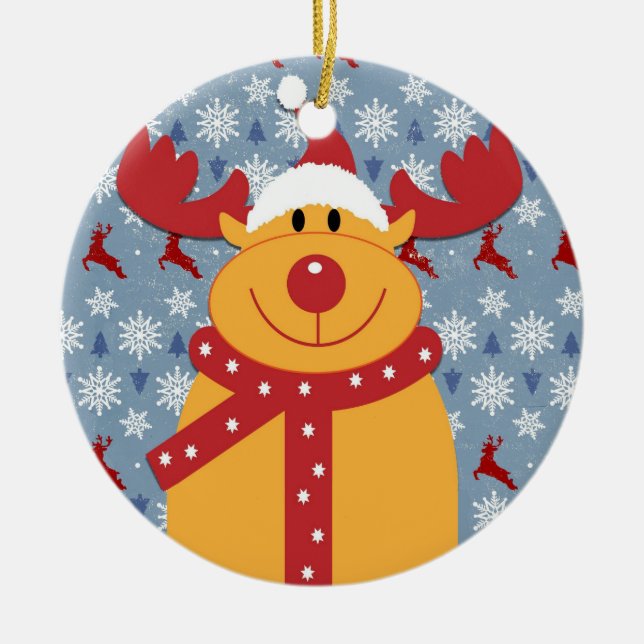 Ornamento de cerámica del reno fresco del navidad (Frente)