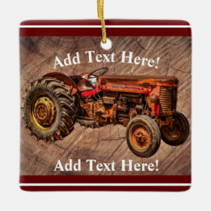Ornamento de cerámica del Tractor rojo antiguo