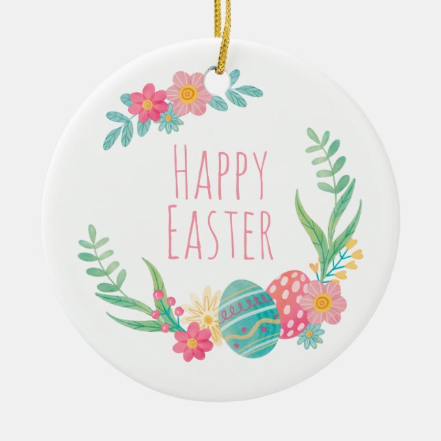 Ornamento de cerámica feliz floral simple de (Frente)