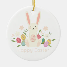 Ornamento de cerámica floral simple del conejito