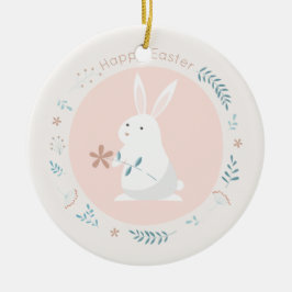 Ornamento de cerámica floral simple del conejito