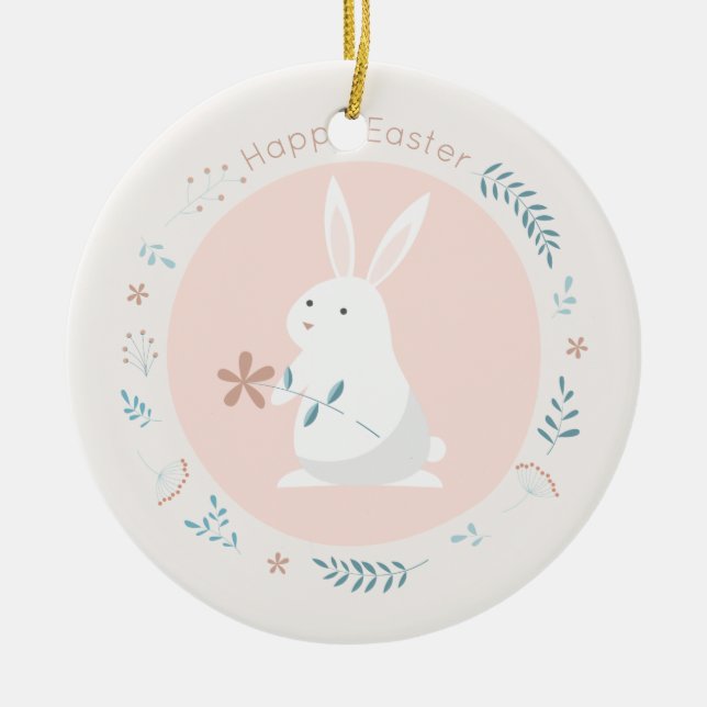 Ornamento de cerámica floral simple del conejito (Frente)
