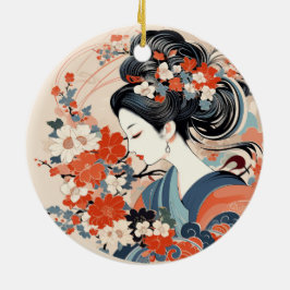 Ornamento de cerámica japonés Geisha & Flowers