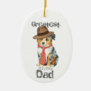 Ornamento de cerámica Mini American Shepherd Dad
