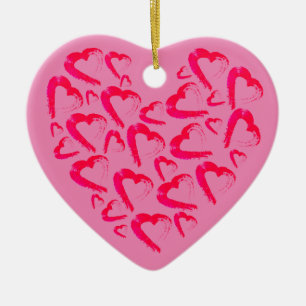 Ornamento de cerámica rosa del corazón rojo