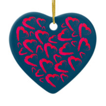 Ornamento de cerámica turquesa del corazón rojo