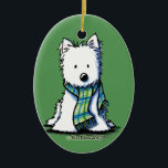 Ornamento de cerámica Westie Scarf Winter<br><div class="desc">Ornamento con arte de raza de perro Westie Terrier del libro infantil Illustrator,  Kim Niles.</div>