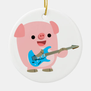 Ornamento de cerdo Personalizado de Cute Rockin