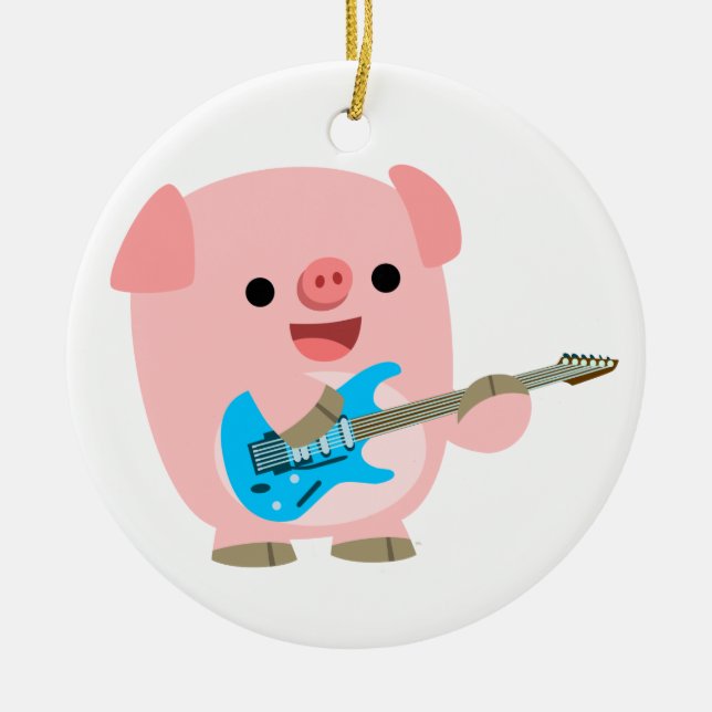 Ornamento de cerdo Personalizado de Cute Rockin (Frente)