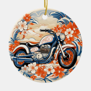 Ornamento de Chiyogami azul y rojo para motociclet