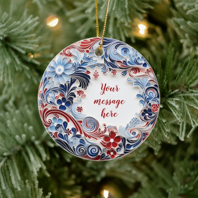 Ornamento de Chiyogami azul y rojo personalizable (Árbol)