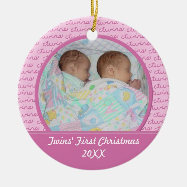 Ornamento de Christma de los gemelos del rosa (Frente)