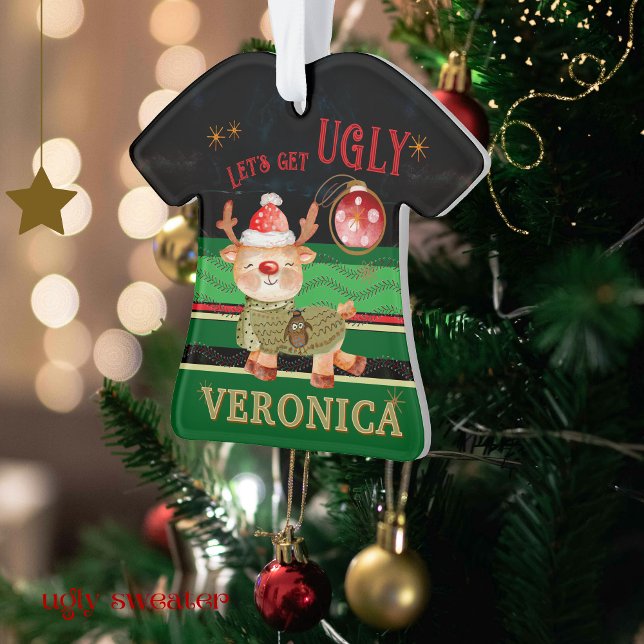 Ornamento de ciervos del concurso de Navidades feo (Ugly Christmas Sweater Contest Deer Ornament)