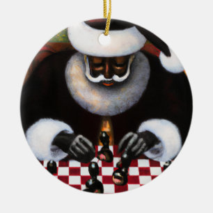 Ornamento de círculo cerámico Black Santa Chessboa
