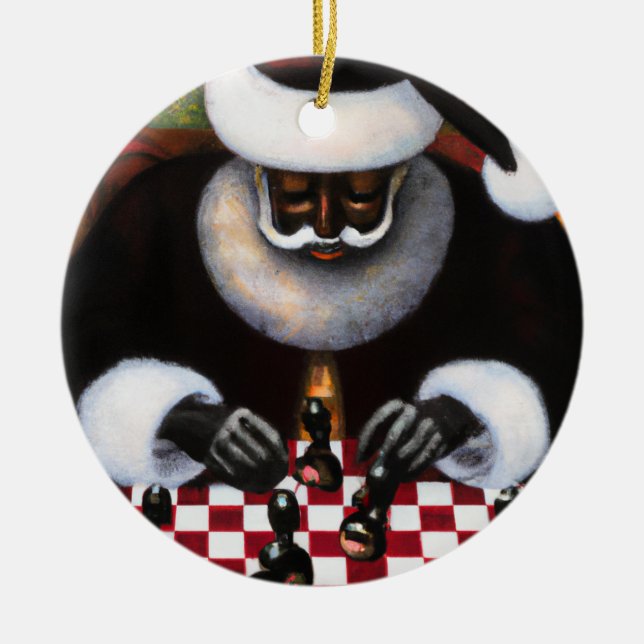 Ornamento de círculo cerámico Black Santa Chessboa (Frente)
