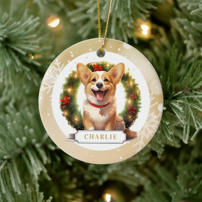 Ornamento de Círculo Cerámico Corgi (Árbol)