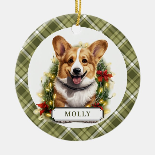 Ornamento de Círculo Cerámico Corgi (Frente)