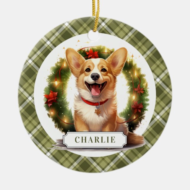 Ornamento de Círculo Cerámico Corgi (Frente)