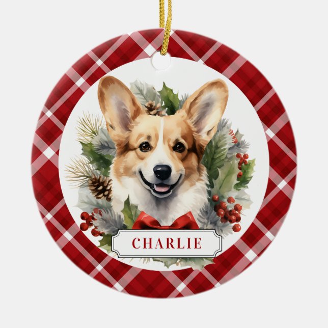 Ornamento de Círculo Cerámico Corgi (Frente)