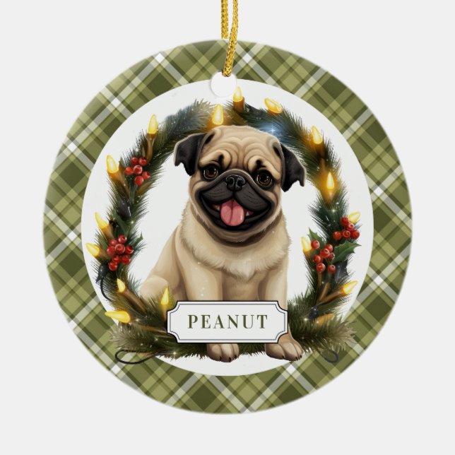 Ornamento de Círculo Cerámico de Pug (Frente)