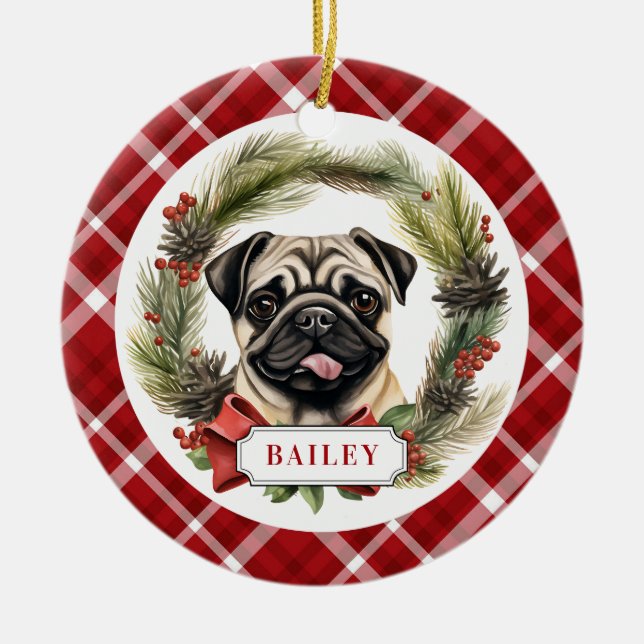 Ornamento de Círculo Cerámico de Pug (Frente)