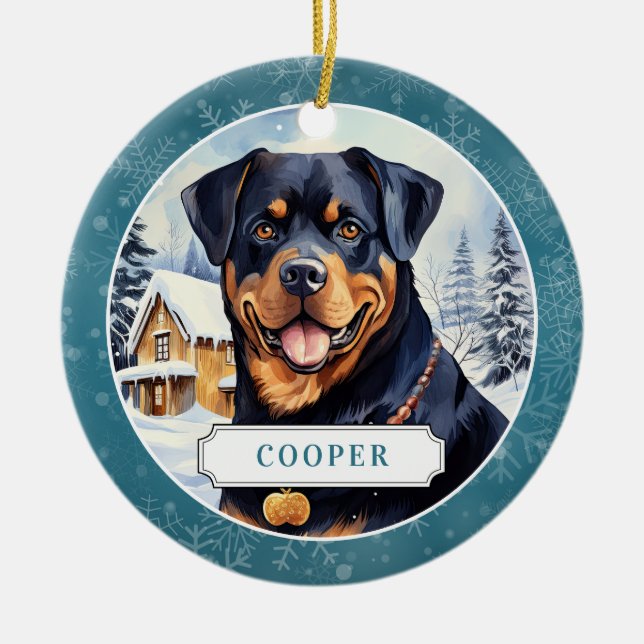 Ornamento de circulo cerámico de Rottweiler (Frente)