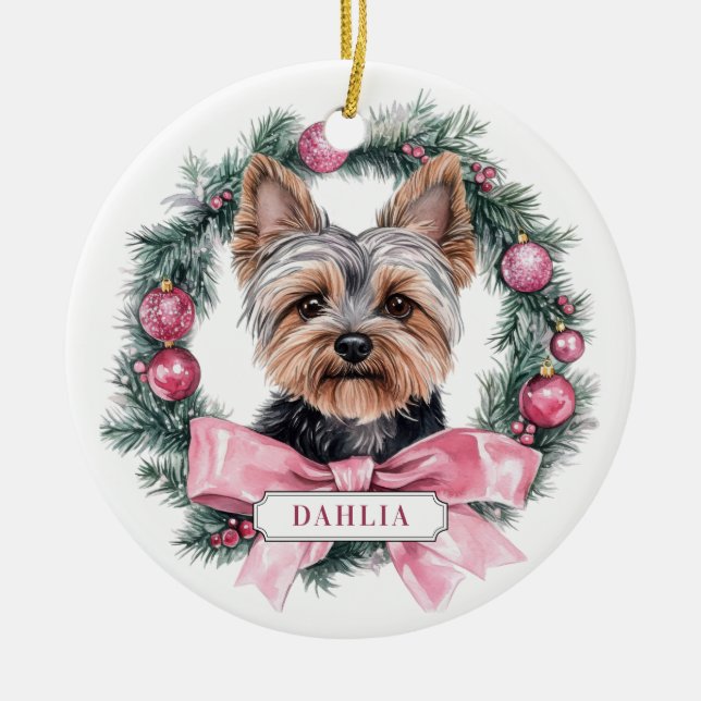 Ornamento de circulo cerámico de Yorkshire Terrier (Frente)