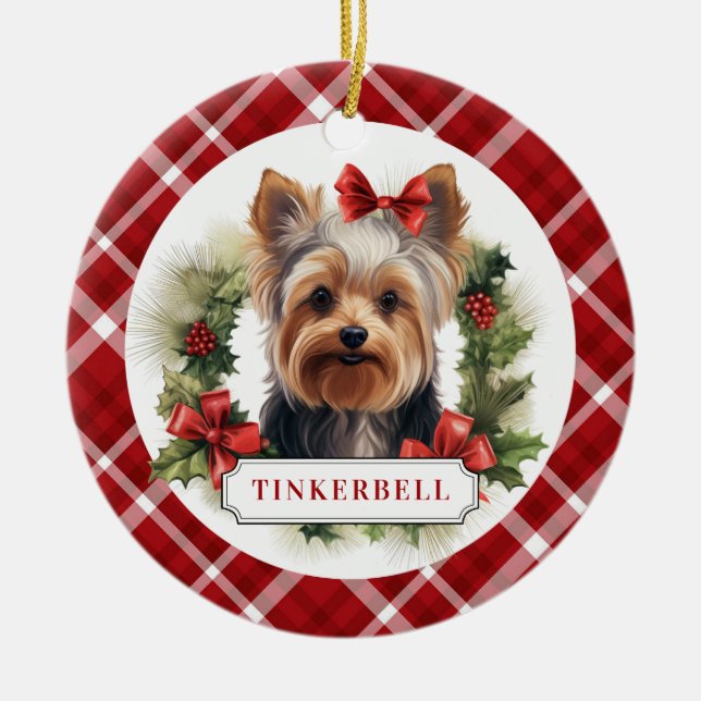 Ornamento de circulo cerámico de Yorkshire Terrier (Frente)