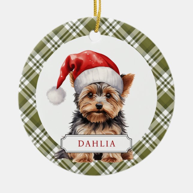 Ornamento de circulo cerámico de Yorkshire Terrier (Frente)